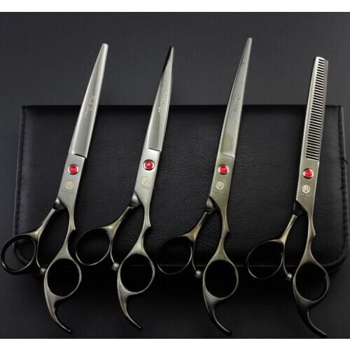 Factory outlets! 4pcs/lot black set of 7 inch professional Cat Dog Pet grooming scissors CUTTING straight THINNING CURVED