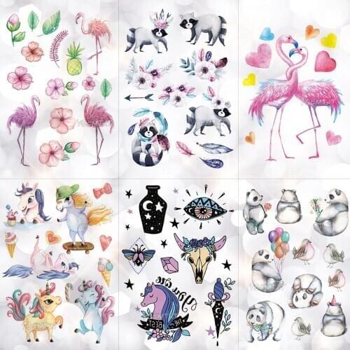 Waterproof Children Cartoon Tattoo Stickers Unicorn Panda Boy Arm Tattoos Temporary Girl Cute Flamingo Horse Flash Tatoos Pony