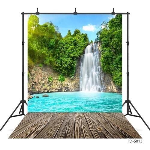 Waterfall Lake Wooden Board Photo Background Vinyl Cloth Fond Backdrop for Children Baby Portrait Photobooth Photography Props