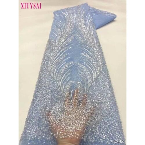 XIUYSAI African French Tulle Lace 3d flowers handmade beaded embroidery lace fabric for Women Dresses Beaded Lace Fabric S517