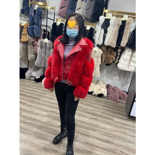 Winter Women Real Fox Fur Coats With Genuine Sheepskin Leather Whole Skin Natural Fox Fur Jacket Ladys Warm Fur Outwear
