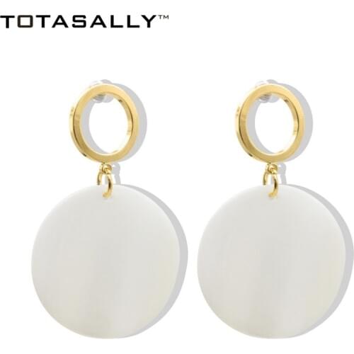 TOTASALLY Nature Shell Round Pendant Earrings for Women Big White Circle Geo Earring Jewelery Pendientes Aretes De Mujer