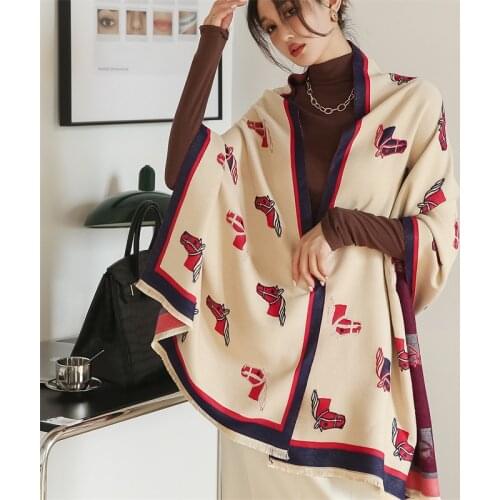 Women Winter Scarf Cashmere Pashmina Shawl Wrap Horse Print Warm Thick Blanket Hijab Female Stoles Echarpe Large Scarves
