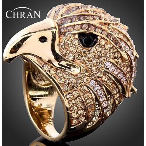 CHRAN Gold Color Animal Shape Ladies Jewelry Rings Promotion Fashion Eagle Designer Crystal Engagement Rings For Women