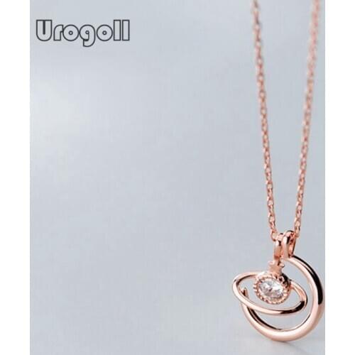 Genuine 925 Sterling Silver Jewelry Trendy Planet & Moon Pendant Necklace For Women Girls Lady Silver Jewelry Gifts