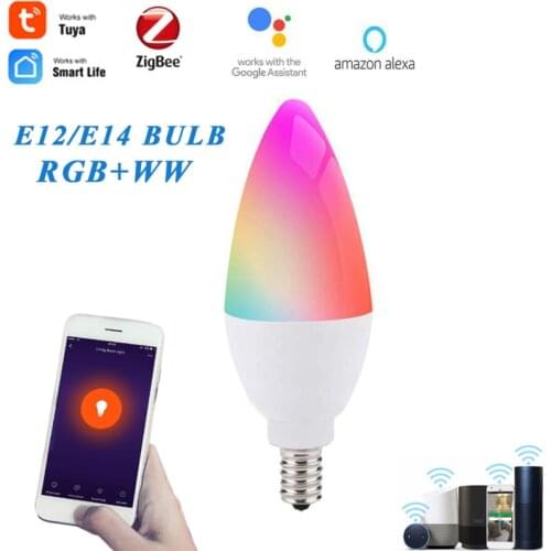 Zigbee 3.0 Tuya Smart Dimmer Light Bulb 5W RGBCW LED Light Bulb Smart Life App Control With Alexa Google E12/E14 Support DIY