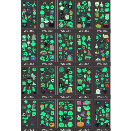1 Sheet Halloween Luminous Tattoo Sticker Temporary Tattoos Glow in Dark Fake Tattoos Stickers for Girls Boys Kids