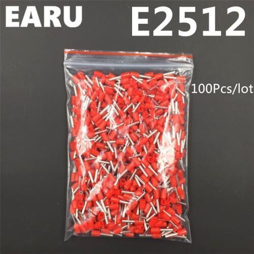 100Pcs E2512 Tube Insulating Insulated Terminal 2.5MM2 14AWG Cable Wire Connector Insulating Crimp E Black Yellow Blue Red Green
