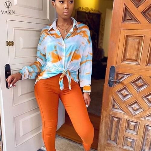 VAZN 2021 Autumn Casual Retro Style Chiffon Shirts Young Overalls Daily Casual Full Sleeve Women Slim Shirts