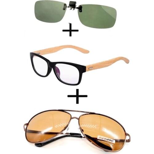 3Pcs!!! Comfortable Wooden Squared Frame Reading Glasses for Men Women + Pilot Polarized Sunglasses Driving + Sunglasses Clip