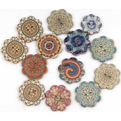 50pcs Flower Shape Vintage Wood Buttons For Clothes Sewing Scrapbook Clothing Crafts DIY Mixed Buttons Decorative 20/25mm