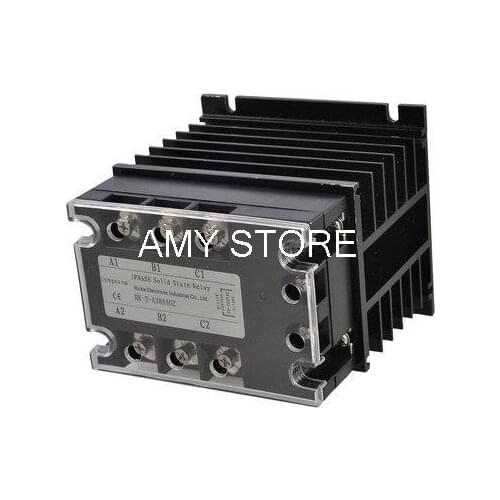 AC-AC 40A 90-280VAC/380VAC 3 Phase SSR Solid State Relay w Black Heat Sink