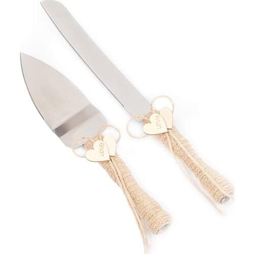 BalleenShiny Country Wedding Cake Knife Shovel Set High Quality Stainless Steel Cake Knife Cake Shovel for Wedding Party