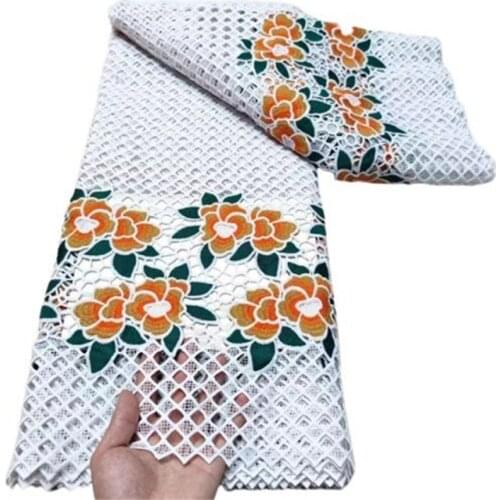 White Embroidery French Guipure Lace 5 Yard Cord Lace Fashion Modern Traditional West African Inspire Fabric Nigerian Dress