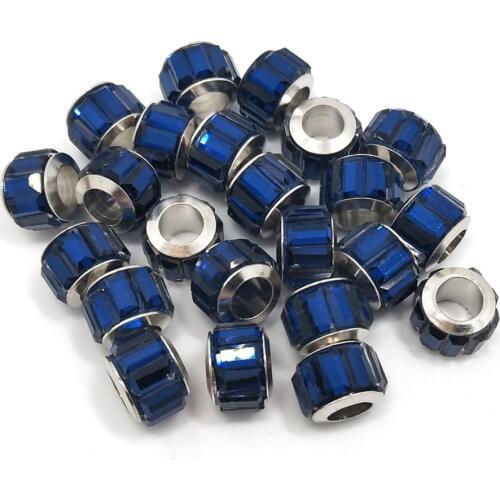 Free Shipping 50pcs Blue Rhinestone Big Hole Beads fit European Bracelet Fashion Jewelry DIY
