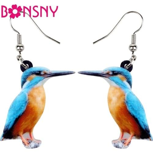 Bonsny Acrylic Kingfisher Bird Earrings Big Long Dangle Drop Trendy Fashion Jewelry For Women Girls Teens Animal Accessories