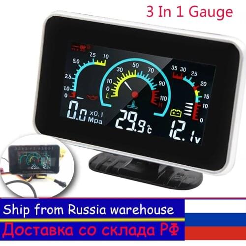 3 In 1 LCD Digital Gauge for Car Truck Volts Water Temp Gauge with Sensor 10MM Oil Pressure Gauge 1/8 NPT Voltage Voltmeter