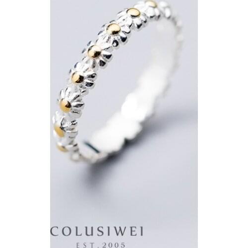 COLUSIWEI Authentic 925 Sterling Silver Cute Tiny Yellow Flower Ring for Women Simple Silver Rings Korean Style Fashion Jewelry