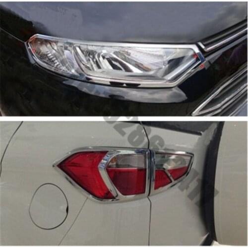 For Ford Ecosport 2013-2020 Car Styling ABS Chrome Front headlight Lamp Cover trim Rear headlight Lamp Cover trim
