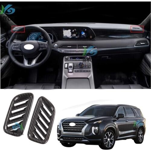 For Hyundai Palisade 2020 Carbon Fiber ABS 2PCS Car Front Air Conditioner Vent Outlet Cover Trim Moldings Car Styling