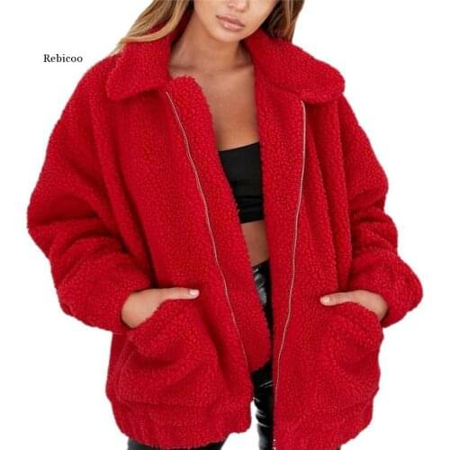 Elegant Faux Fur Coat Women Autumn Winter Thick Warm Soft Fleece Jacket Female Pocket Zipper Overcoat Bear Teddy Coat 3Xl