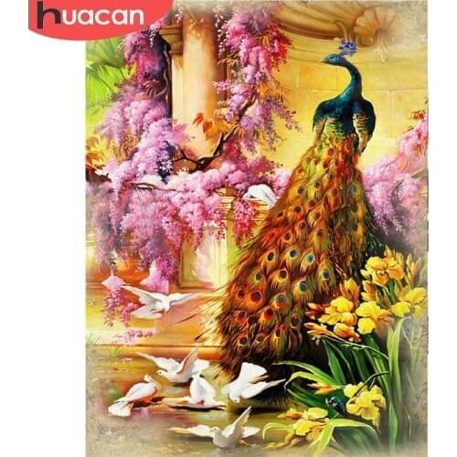 HUACAN 5D DIY Diamond Embroidery Painting Peacock Full Drill Square Rhinestone Kit Mosaic Animal Needlework Home Decoration
