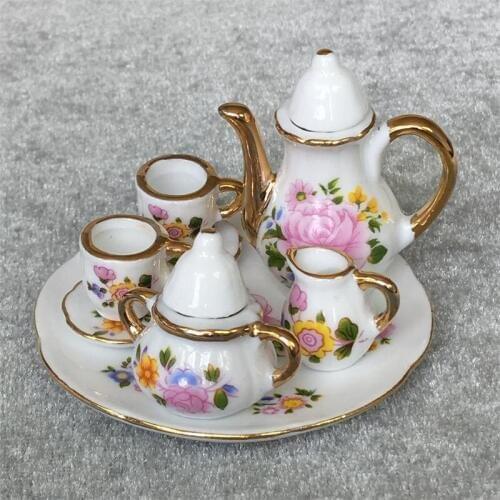 Doub K 1:6 Dollhouse furniture toy for dolls Mini Ceramic Tea sets Model tableware pretend play toys for children girls gifts