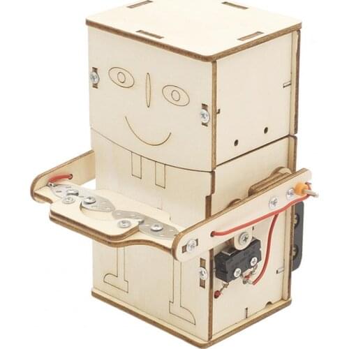 1 Set Lovely Coin-swallow Robot Electrical Wood Science Handmade Coin-swallow Robot Toy for School