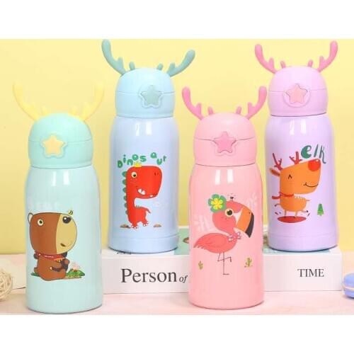 316 Antlers Children 's Vacuum Insulation Pot Stainless Steel Cartoon Student Heat Preservation Water Cup Straw Customized