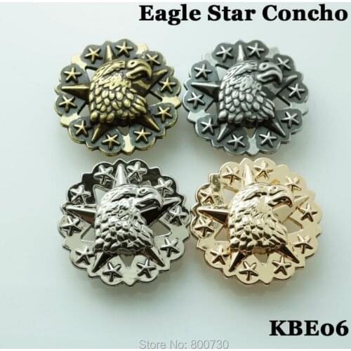 KBE06) 10pc 1-1/5'' Western Eagle Star Concho Saddlery Star Concho Leathercraft