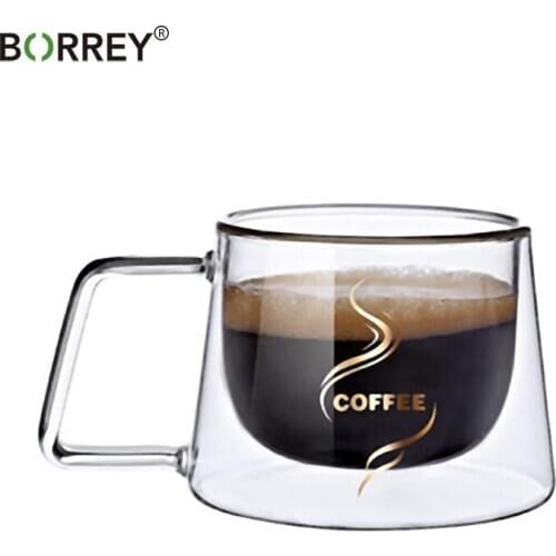 BORREY 200Ml Double Wall Coffee Cup Glass Coffee Mugs For Office American Coffee Mugs Cup Heat Resistant Eco Friendly Mugs Glass