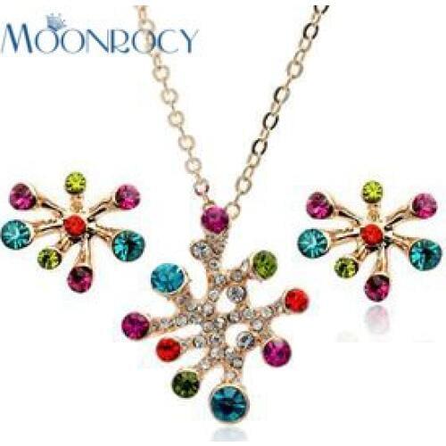 MOONROCY Rose Gold Color Free Shipping fashion crystal necklace and earrings set Zirconia Jewelry Set wholesale for women Gift
