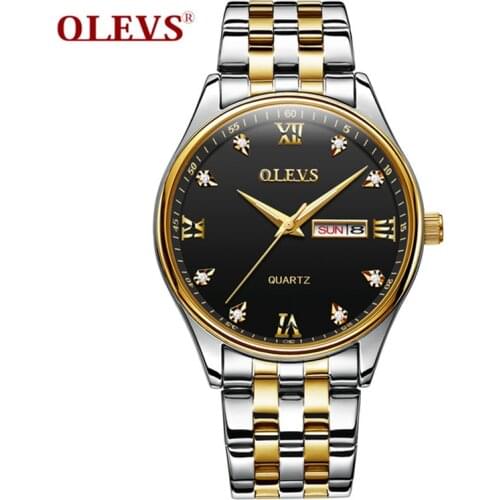 OLEVS 5570 Simple Business Men Watch Date and Week Male Steel Band Clock Quartz Dial Luminous Hands Mans Wristwatches
