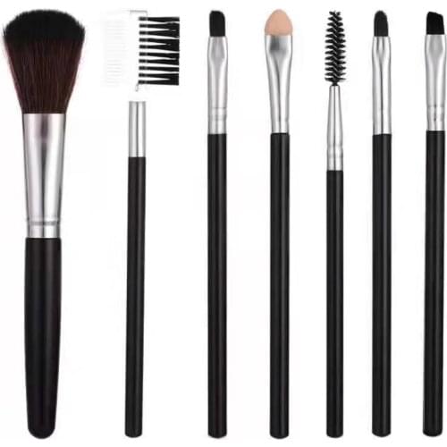 7 Makeup Brushes Set PVC Bag Eyeshadow Loose Powder Brush Blush Brush Spiral Eyelash Brush Sponge Brush Eye Foundation Brush