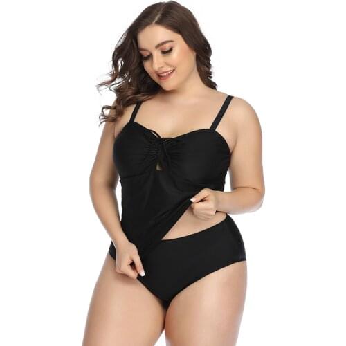 New European and American Split Large Size Swimsuit hot selling pleated sling solid color split body bathing suit fat lady