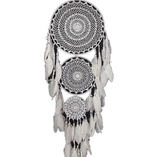 New Extra Large Boho Dream Catcher with 3 Circles White Feather Macrame Hanging for Wedding Home Decorations 127 cm Long
