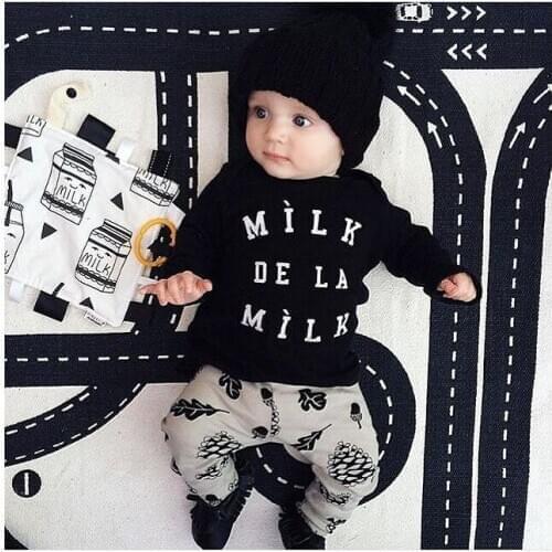 Baby boys girls clothing unisex MILK Spring sleeved T-shirt and Pants sets 2pcs suit MILK DELA MILK Printed For 3-24Months Kids