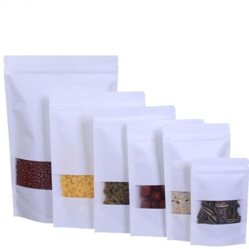 Wholesale 100pcs/lot White Standup Kraft Paper Bags Zipper Gift Packaging Bags Food/Candy/Party/Wedding Gifts Ziplock Bags 2019