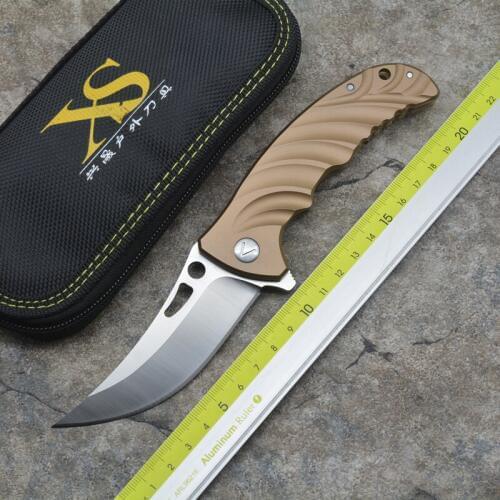 XS Persian Machete Folding Knife Titanium Alloy Handle D2 Blade Ceramic Bearing Open Hunting Camping Survival EDC Tools