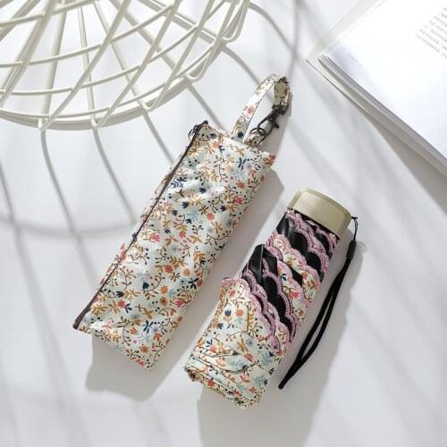 Portable Travel Pocket Umbrella Sunny&Rainy Mini Fold Umbrella Rain Women Anti UV Parasol Floral Paraguas Flower Paraguas Mujer