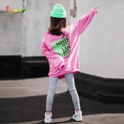 Pink Letter Printed Kids Sweatshirt for Girls Clothes 2020 Autumn Cotton Childrens Hoodie Loose Long Sleeve Casual Sweatshirts