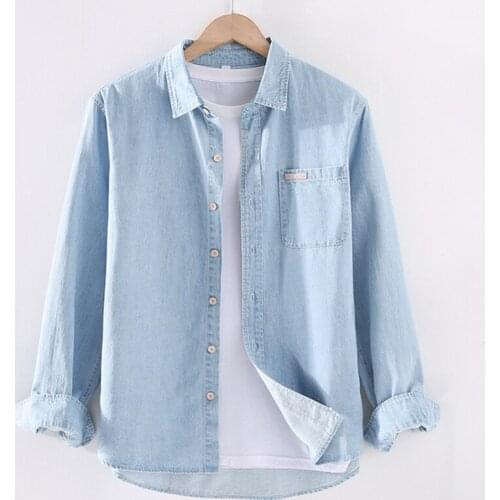 Japanese Style Men Business Long-sleeved Denim Shirt Four Seasons New Loose Casual Denim Jacket Male High-end Brand Classic Top