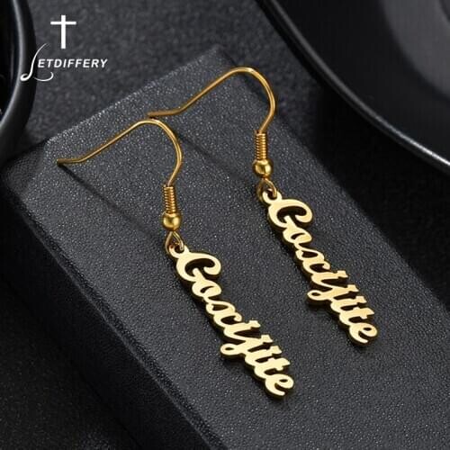 Letdiffery Custom Names Earring Stud 1 Pair Stainless Steel Women Stud Personlized Jewelry Birthday Gifts Femme