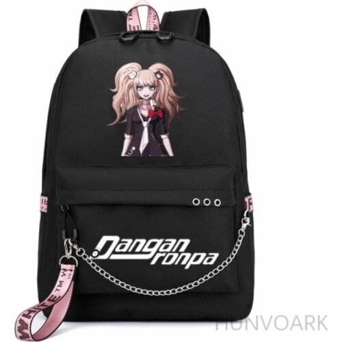 School Backpack Anime Danganronpa Teenagers School Backpack USB Port Monokuma School Bag Bear Pattern Student Book Travel Bag