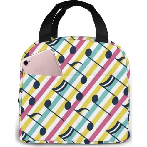 Lunch Bag Colorful Music Notes Thermal Insulated Lunch Box Tote Cooler Bag Bento Pouch Lunch Container Food Storage Bag