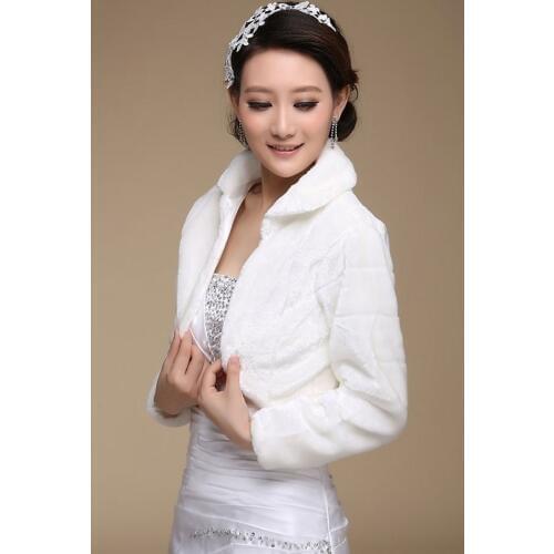 Faux Fur Wedding Shawl Wrap Shrug Jacket Long Sleeve Coat Bridal Shawls Wedding Jacket and Wraps Wedding Lvoire