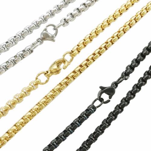 Tisnium 3mm Men and Women Necklace Box Chain Solid Stainless Steel Link Matching Pendant Best Gift Gold Color Wholesale Retail