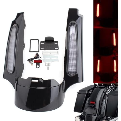 White Lens Motorcycle Rear Fender Extension Fascia LED Turn Signal Lights For Harley Touring Road King Electra Glide 2009-2013