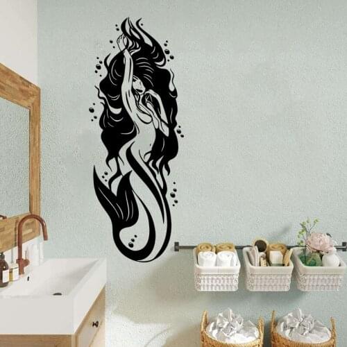Bathroom Sexy Naked Mermaid Girl Wall Sticker Bath Shower Room Bubble Wedding Fashion Manga Mermaid Wall Decal Vinyl Home Decor