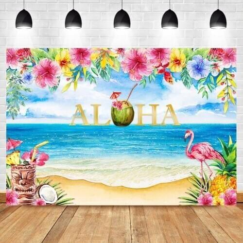 NeoBack Aloha Tiki Party Backdrop Hawaii Flamingo Photography Background Vinyl Tropical Beach Luau Birthday Party Backdrops